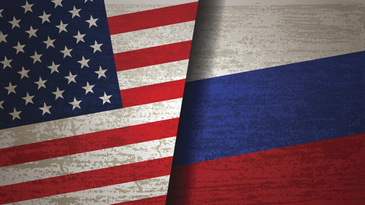 Vector of USA and Russian flag with grunge texture background. This illustration is an EPS 10 file with contains transparency effects.