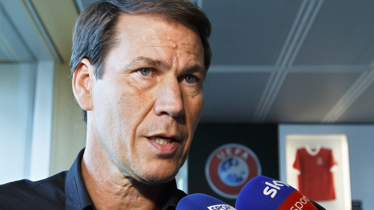 Nyon, 2018. szeptember 4.Rudi Garcia, az Olympique Marseille vezetőedzője nyilatkozik a sajtó képviselőinek az Európai Labdarúgó-szövetség, az UEFA Elit Edzői Fóruma után a szövetség nyoni székházában 2018. szeptember 4-én. (MTI/EPA/Salvatore Di Nolfi)