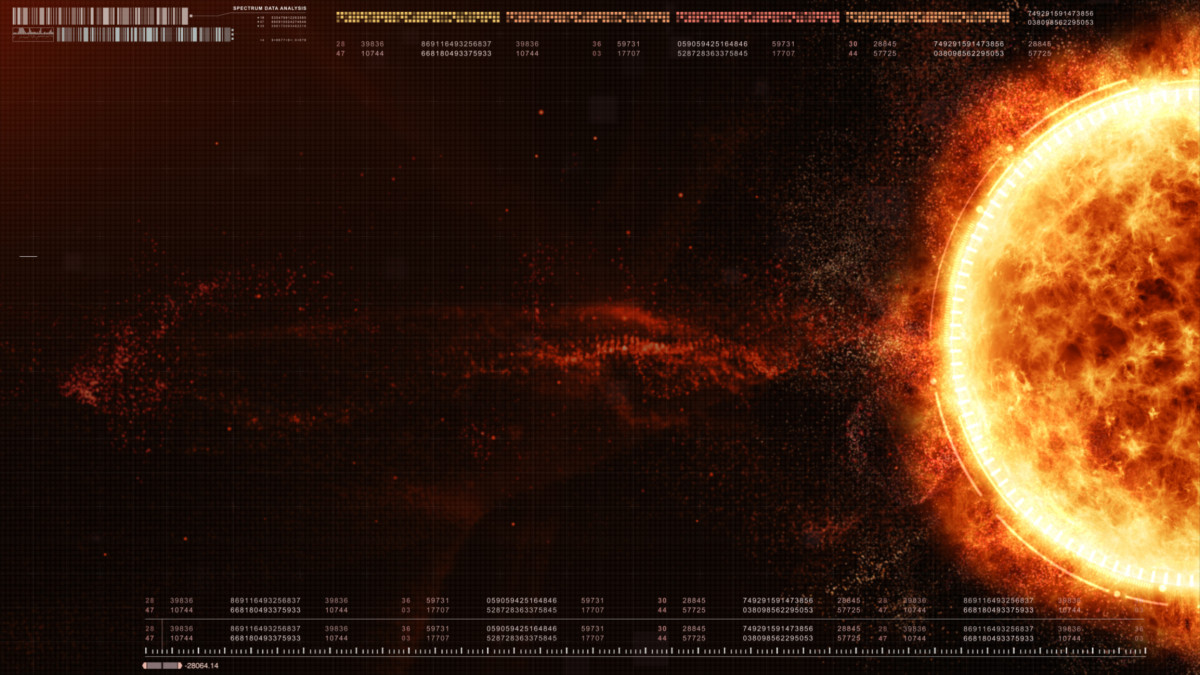 Hi-tech user interface head up display Sun Solar Flare corona Particles ejection and information telemetry for digital background computer desktop screen display