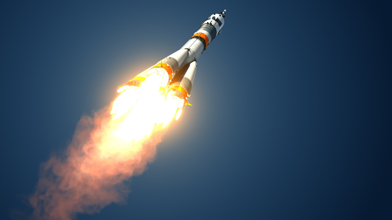 Carrier Rocket Soyuz-FG Takes Off. 3D Scene.