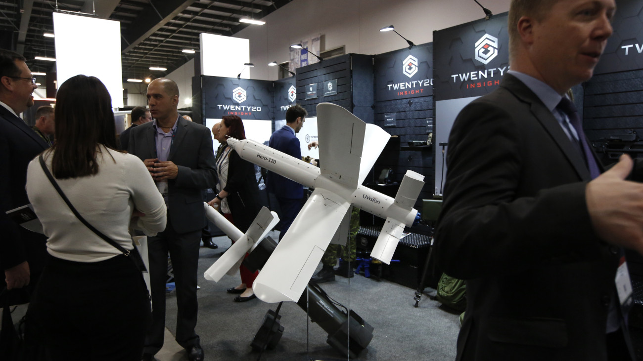 A Uvision Hero-120 drone sits on display during the Canadian Association of Defence & Security Industries (CANSEC) trade show in Ottawa, Ontario, Canada, on Wednesday, May 29, 2019. The two-day event showcases the latest in military and defence technology for Canadian Association of Defence and Security Industries (CADSI) members and government personnel. Photographer: David Kawai/Bloomberg via Getty Images