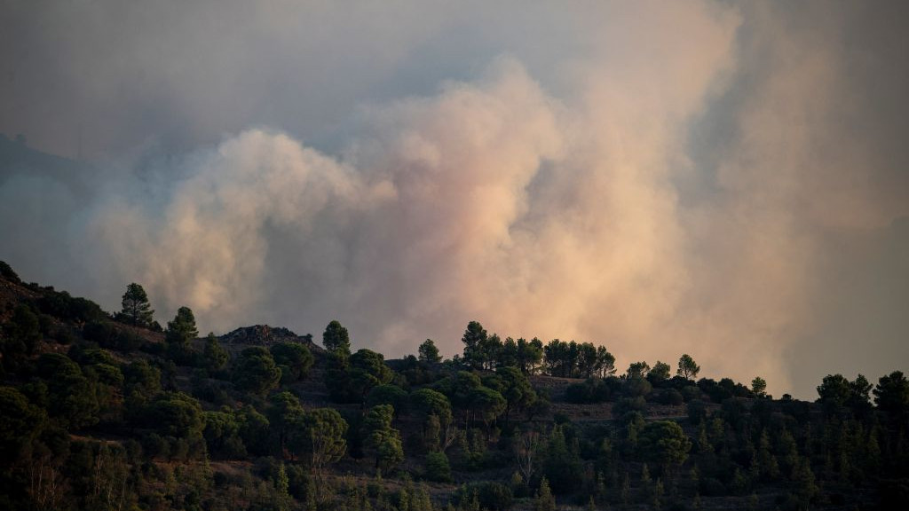 LLANĂA, SPAIN - AUGUST 05: Forest fire affecting the municipalities of Colera and Portbou (Girona), near the border with France. It has burned at least 200 hectares and has forced to confine homes in both municipalities of the Alt Emporda region (Girona, Catalonia, Spain) on Saturday, August 5, 2023 (it was declared on the 4th). (Photo By Lorena Sopena/Europa Press via Getty Images)