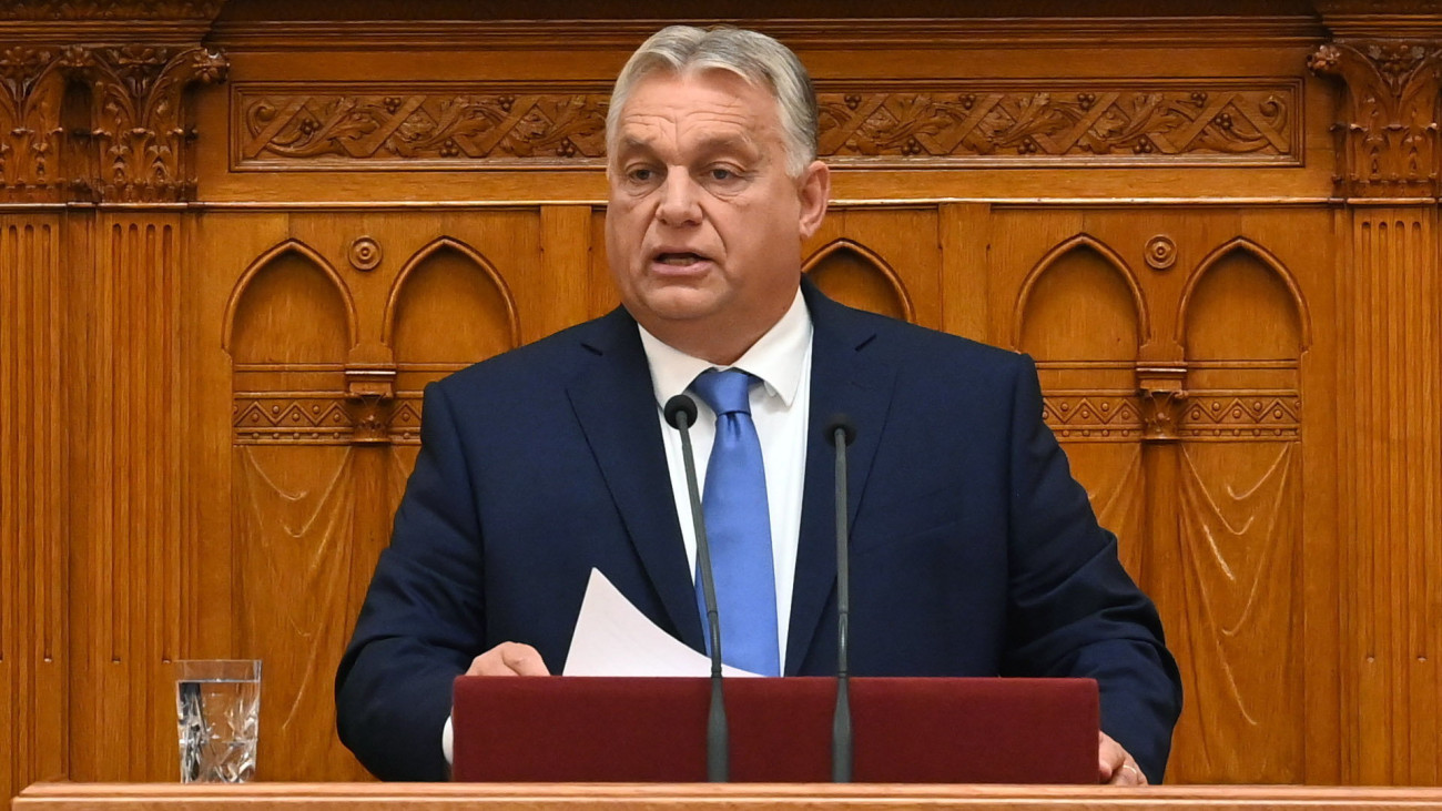 Orbán Viktor miniszterelnök beszédet mond az Országgyűlés őszi ülésszakának első napján, 2023. szeptember 25-én.