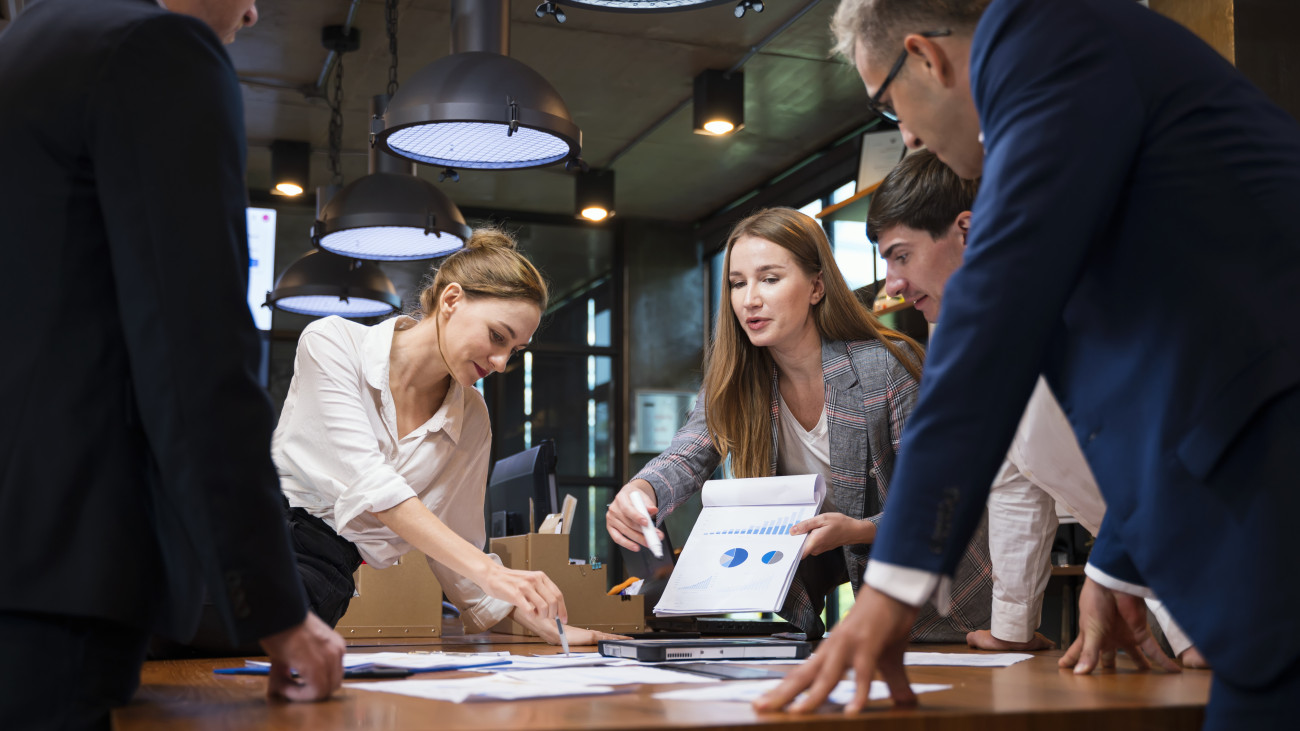 Promoting Womens Empowerment as a Business Strategy Toward Sustainable. A Female Business Development Leader having a project status meeting or decision to report, analyze and improve to increases teams overall productivity in a tech business office.