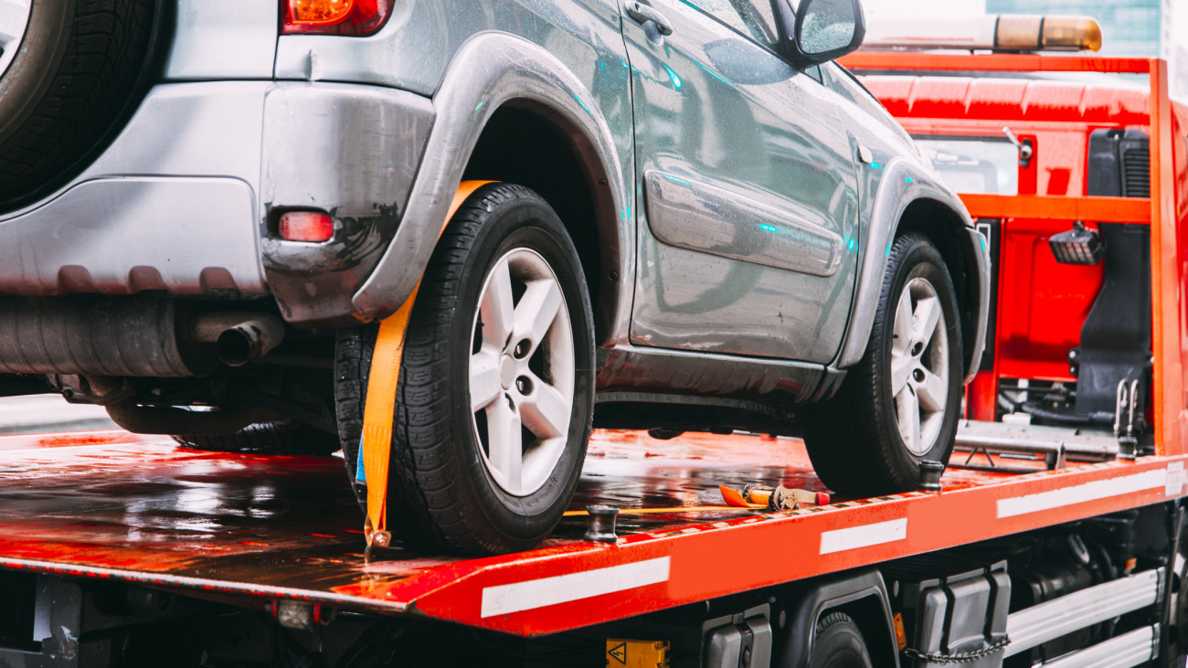 A car being towed tow truck