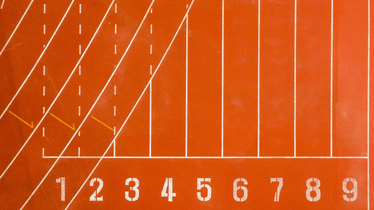 Aerial Top View of Running Track with Numbers