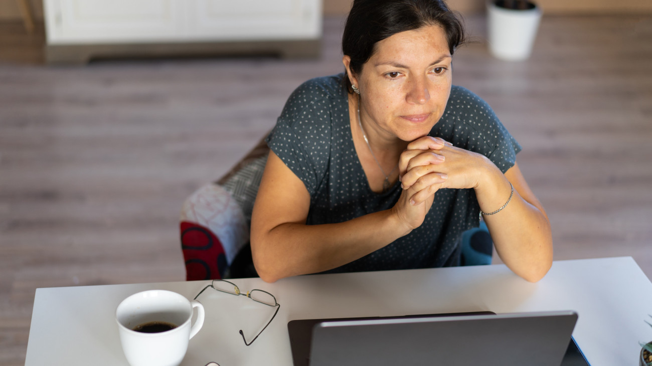 Concerned lady looking at her computer