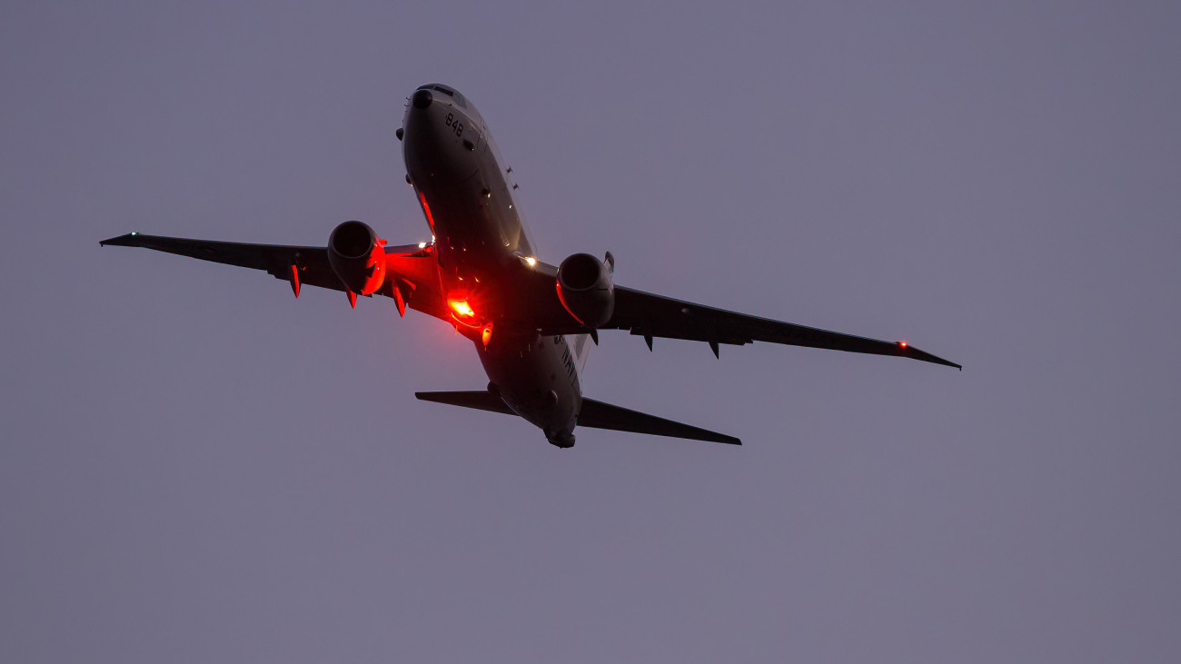 YAMATO, JAPAN - 2023/01/21: A Boeing P8A Poseidon multi-mission aircraft with the United States Navy Patrol Squadron 45 (VP-45 Pelicans) flying near NAF Atsugi airbase in Kanagawa. The 47th Japanese-American Friendship Festival is an annual two-day festival that features static and flying displays by the US Military and Japanese Self-Defence Force (JASDF) aircraft. This festival is held at Yokota airbase in Fussa. (Photo by Damon Coulter/SOPA Images/LightRocket via Getty Images)