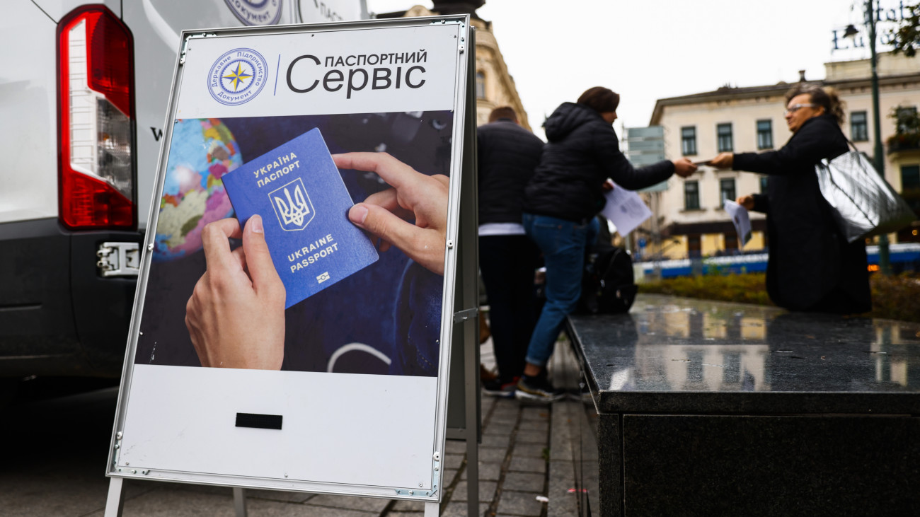 A mobile passport office for Ukrainians who fled to Poland without any documents after the outbreak of Russian invasion, and now want to obtain passport or ID card. Krakow, Poland on September 29, 2022. The office which is located inside four van cars, is run by the State Migration Service of Ukraine.   (Photo by Beata Zawrzel/NurPhoto via Getty Images)