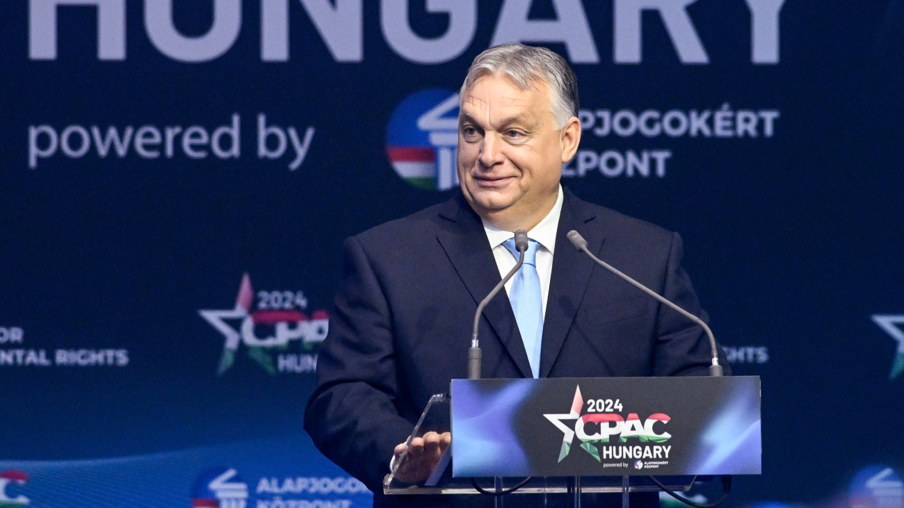 Orbán Viktor miniszterelnök beszédet mond a kétnapos Konzervatív Politikai Akció Konferencia (CPAC Hungary) első napján a Millenárison 2024. április 25-én.