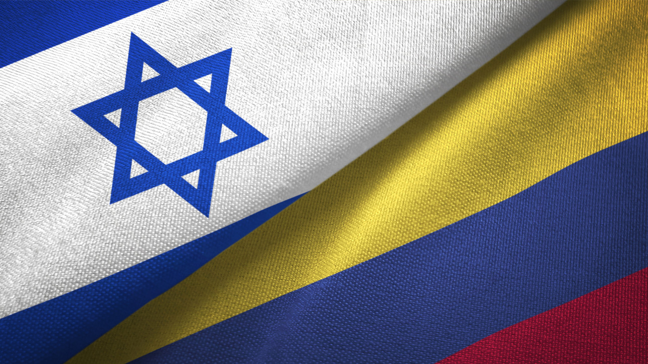 Colombia and Israel flag together realtions textile cloth fabric texture