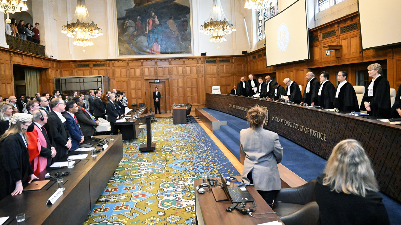 THE HAGUE, NETHERLANDS - MAY 17: A general view of the International Court of Justice (ICJ) before the hearing of Israeli delegation to defend in the in the two-day hearing at the International Court of Justice (ICJ) upon the request of South Africas urgent appeal in the Hague, the Netherlands on May 17, 2024. South Africa took Israel to the International Court of Justice in late 2023, accusing it of genocide in Gaza. (Photo by Dursun Aydemir/Anadolu via Getty Images)