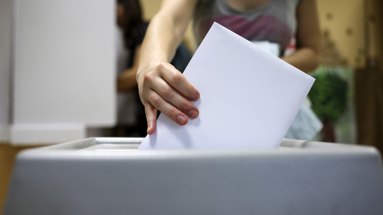 Szavazó az önkormányzati, európai parlamenti (EP-) és nemzetiségi választásokon a XII. kerületi Hegyvidéki Mesevár Óvodában kialakított 43. számú szavazókörben 2024. június 9-én.