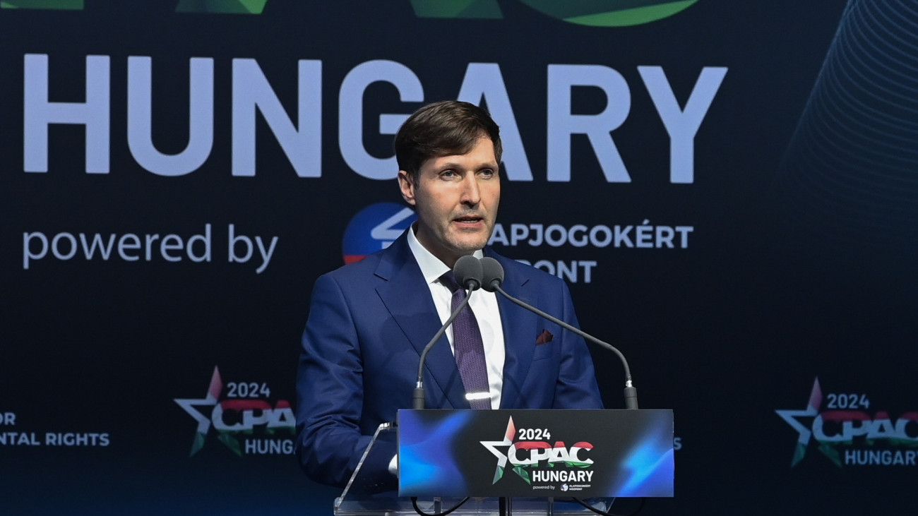 Martin Helme, az Észt Konzervatív Néppárt elnöke beszédet mond a kétnapos Konzervatív Politikai Akció Konferencia (CPAC Hungary) második napján a Millenárison 2024. április 26-án.