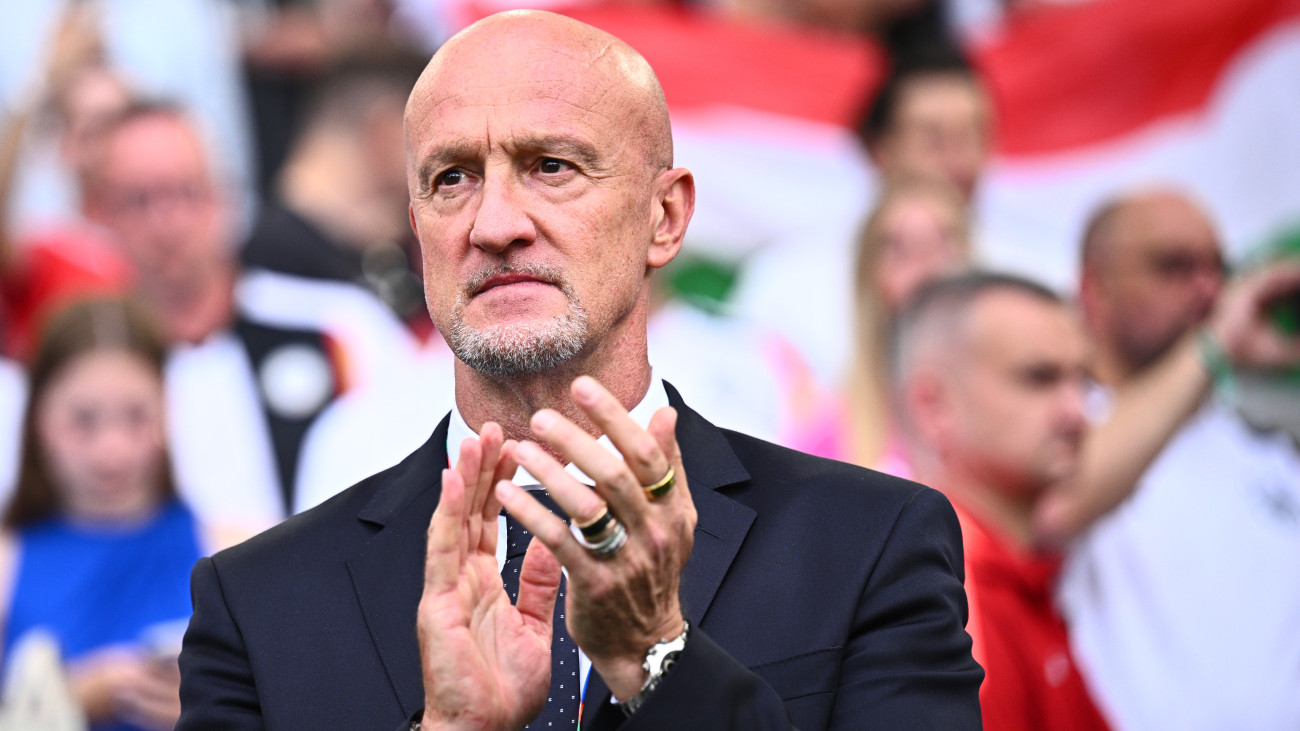 19 June 2024, Baden-WĂźrttemberg, Stuttgart: Soccer: European Championship, Germany - Hungary, preliminary round, Group A, match day 2, Stuttgart Arena, Hungarys coach Marco Rossi applauds before the match. Photo: Tom Weller/dpa (Photo by Tom Weller/picture alliance via Getty Images)