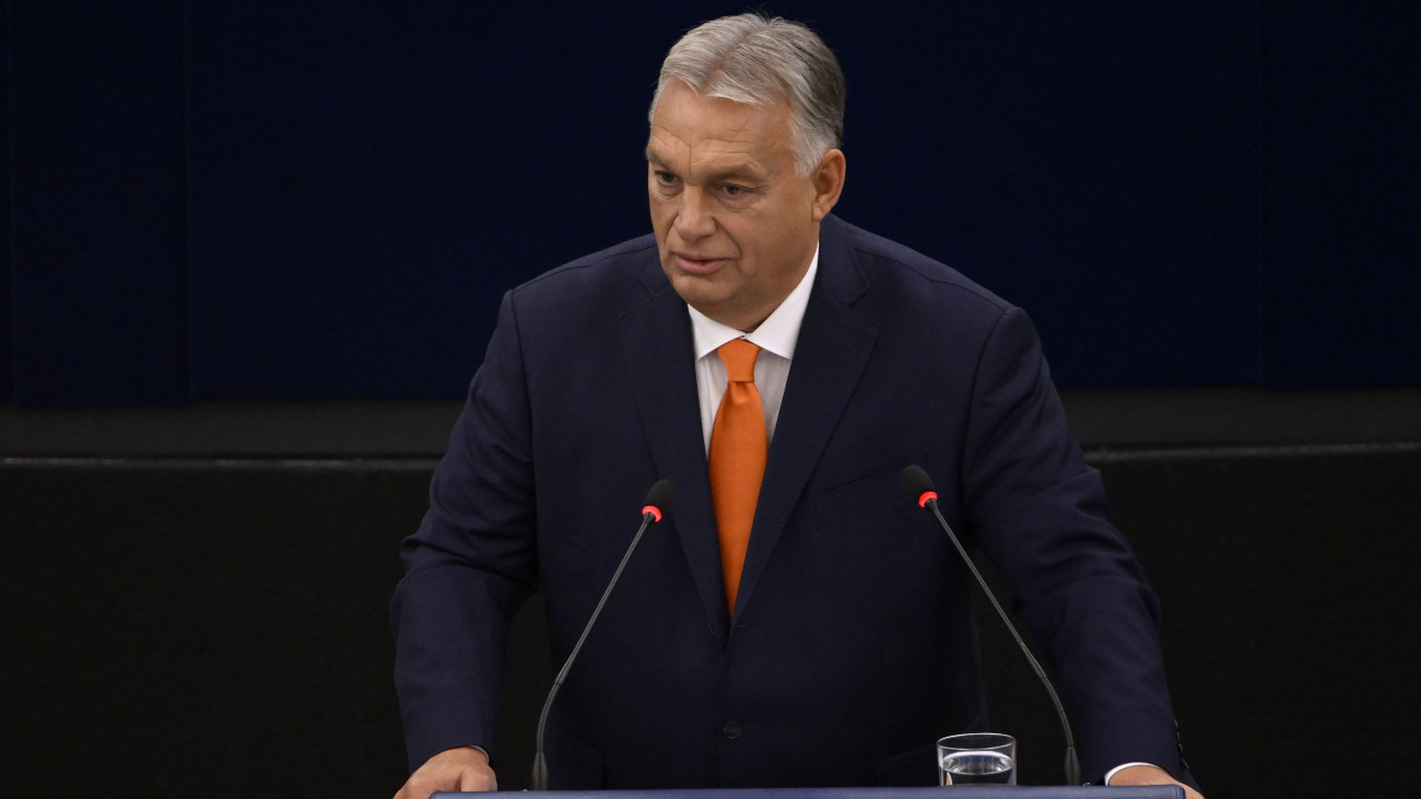 Orbán Viktor miniszterelnök ismerteti a magyar uniós elnökség programját az Európai Parlament ülésén Strasbourgban 2024. október 9-én.