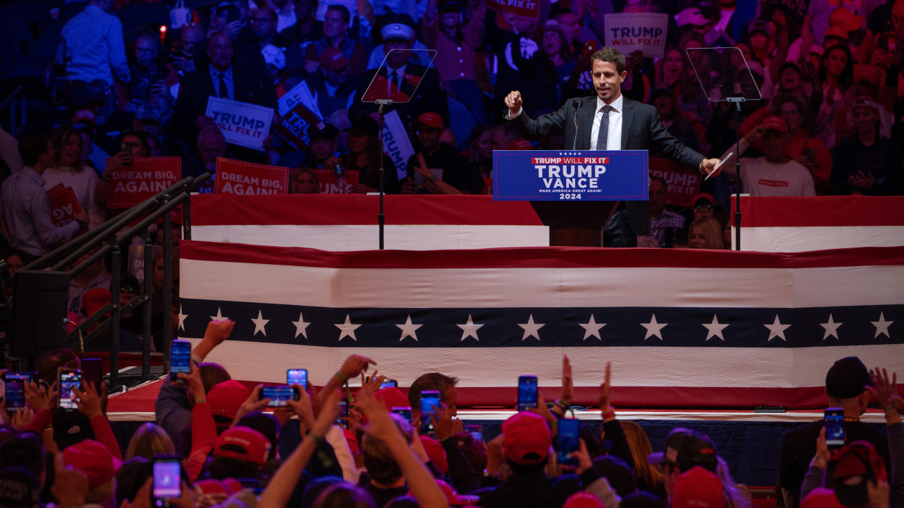 New York, New York - October 27: Comedian Tony Hinchcliffe at a rally for former president Donald Trump on Oct. 27 at Madison Square Garden in New York.  (Photo by Peter W. Stevenson /The Washington Post via Getty Images)