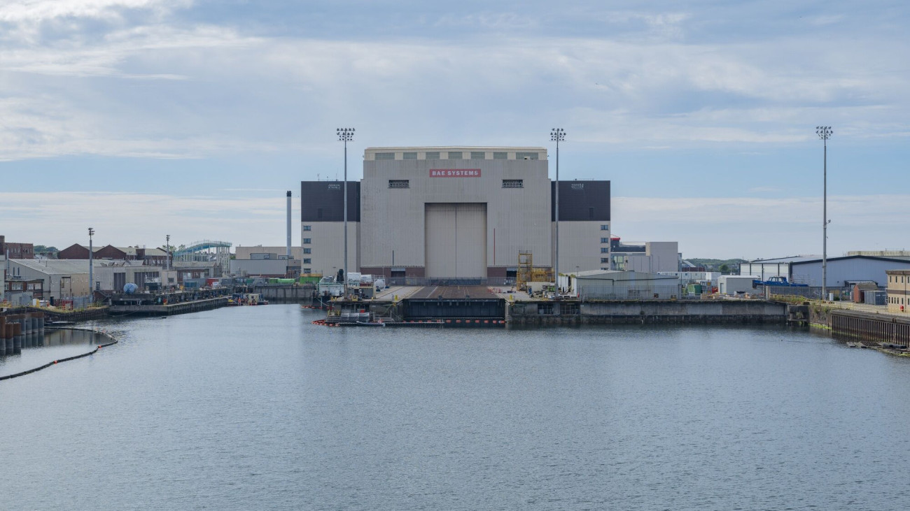 The BAE Systems Plc shipyard in Barrow-In-Furness, UK, on Thursday, June 20, 2024. The fortunes of the port town have long been tied to the British defense industry as generations of its families have spent their entire working life at the shipyard. Photographer: Tom Skipp/Bloomberg via Getty Images