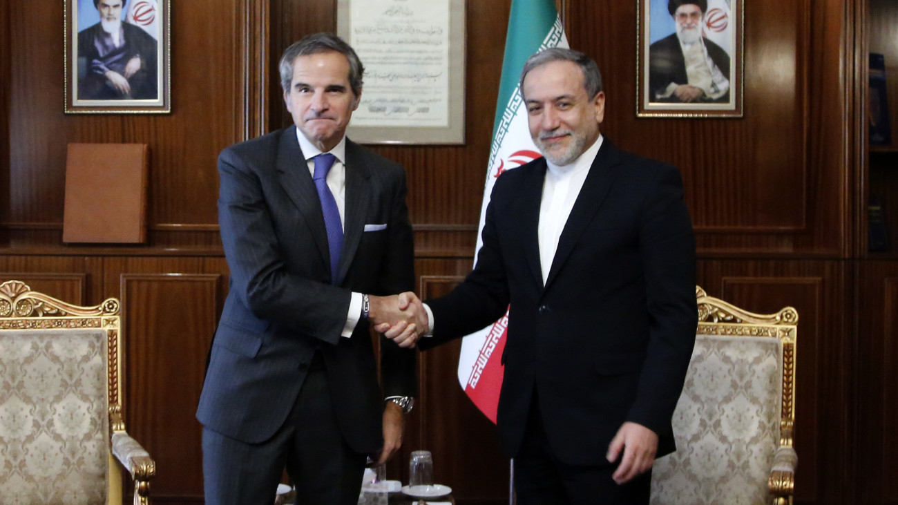 TEHRAN, IRAN - NOVEMBER 14: Iranian Foreign Minister Abbas Araghchi (R) meets with Director General of the International Atomic Energy Agency (IAEA) Rafael Mariano Grossi (L) in Tehran, Iran on November 14, 2024. (Photo by Fatemeh Bahrami/Anadolu via Getty Images)