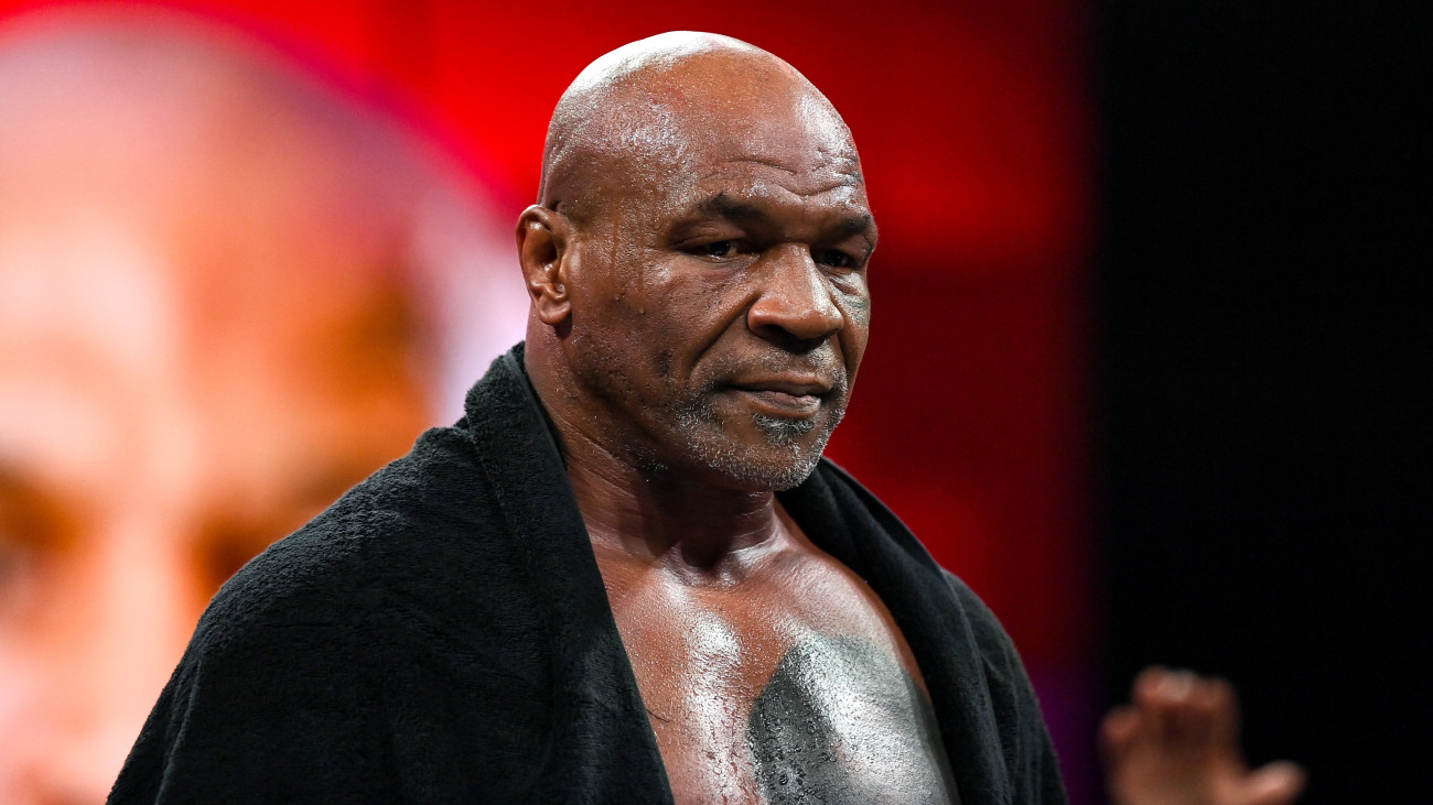 Texas , United States - 12 November 2024; Mike Tyson during an open workout session, held at Toyota Music Factory in Irving, Texas, USA, ahead of his heavyweight bout with Jake Paul, on November 15th at AT&T Stadium in Arlington Texas. (Photo By Stephen McCarthy/Sportsfile via Getty Images)