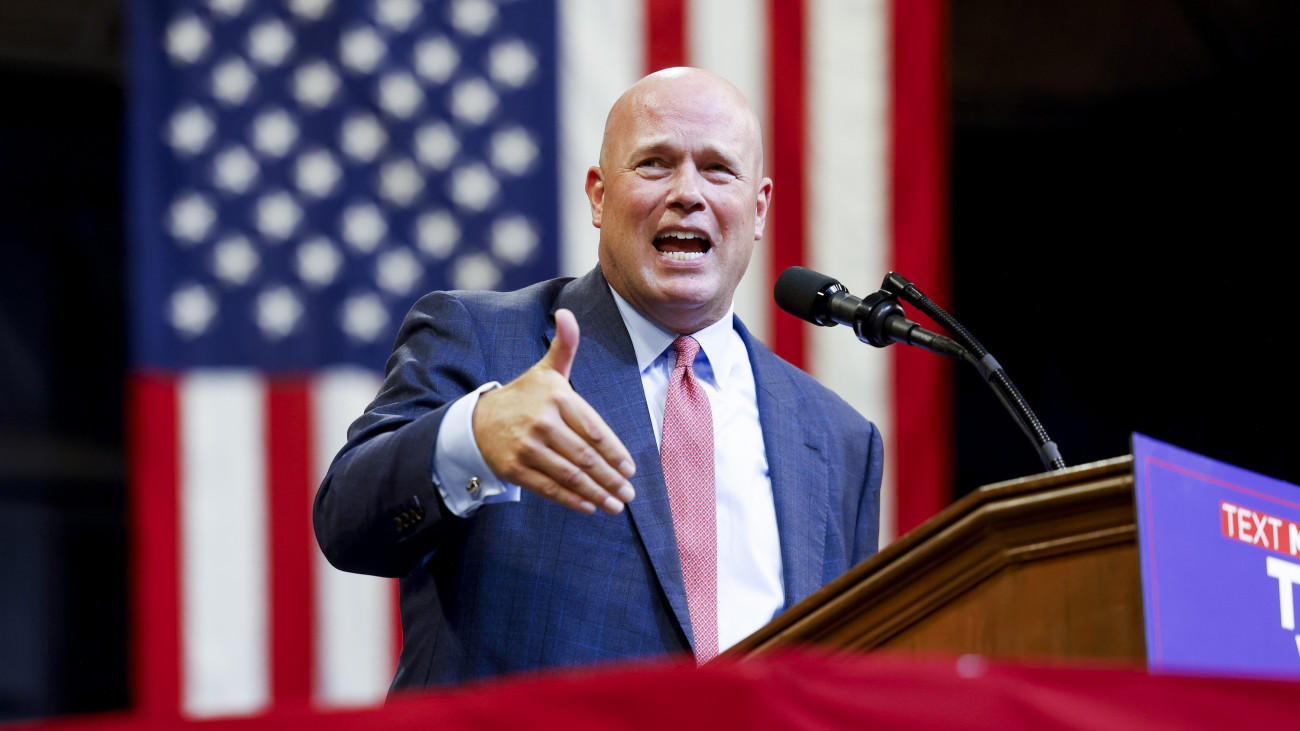 BOZEMAN, MONTANA - AUGUST 9: Former U.S. Attorney General Matthew Whitaker speaks during a rally for Republican presidential nominee, former U.S. President Donald Trump at the Brick Breeden Fieldhouse at Montana State University on August 9, 2024 in Bozeman, Montana. (Photo by Michael Ciaglo/Getty Images)