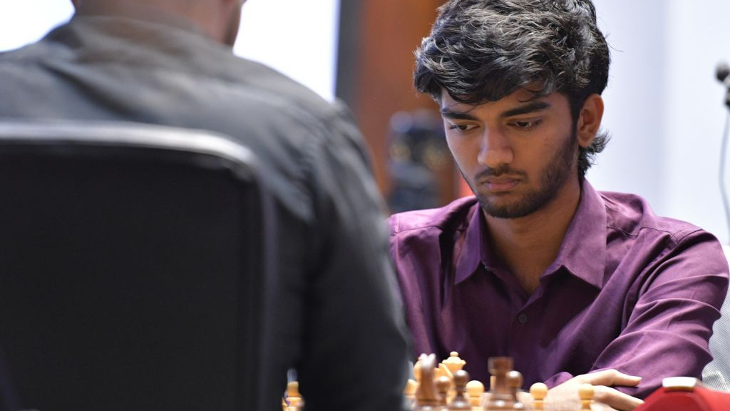 KOLKATA, WEST BENGAL, INDIA - 2023/09/06: Indian chess grandmaster Dommaraju Gukesh seen playing at the fifth edition of the Tata Steel Chess India tournament 2023 at Bhasa Bhavan. (Photo by Dipayan Bose/SOPA Images/LightRocket via Getty Images)