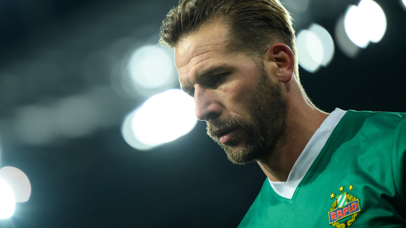 VIENNA, AUSTRIA - NOVEMBER 28:  Guido Burgstaller of SK Rapid looks on during the UEFA Conference League 2024/25 League Phase MD4 match between SK Rapid and Shamrock Rovers FC at Allianz Stadion on November 28, 2024 in Vienna, Austria. (Photo by Christian Bruna/Getty Images)