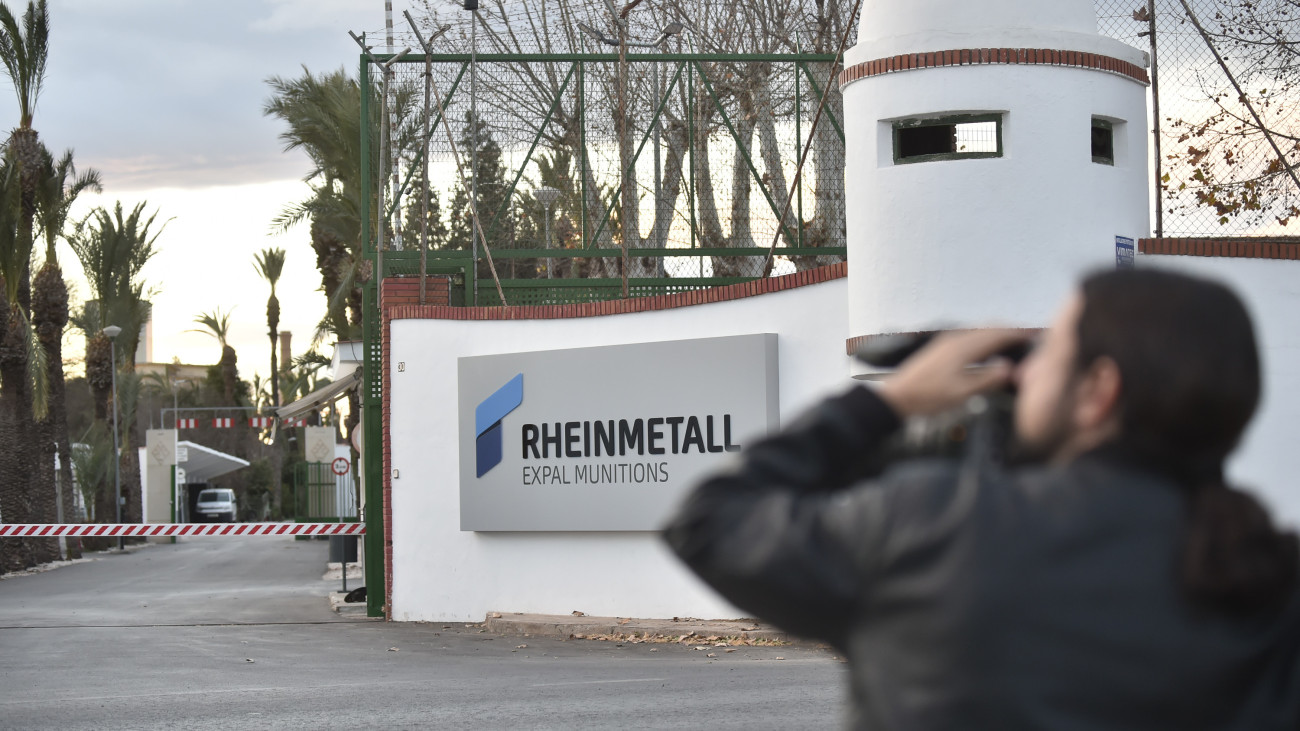 JAVALI VIEJO MURCIA, SPAIN - JANUARY 30: Entrance to the Rheinmetall company on January 30, 2025, in Javali Viejo, Murcia, Spain. Six men aged between 30 and 52 years have been injured Thursday afternoon, one of them seriously, in the deflagration of a deposit in an explosives company located in the Murcia district of Javali Viejo, according to sources from the Emergency Coordination Center. (Photo By DIMA/Europa Press via Getty Images)