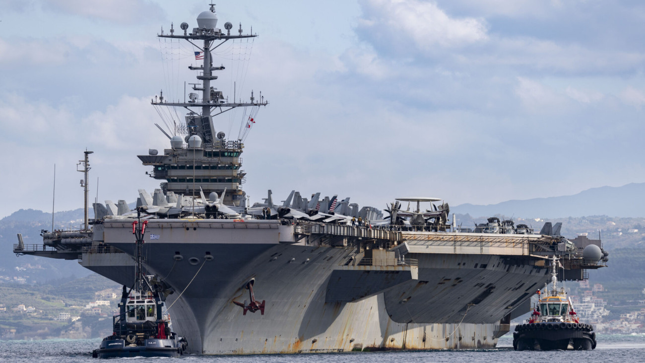 NAVAL SUPPORT ACTIVITY SOUDA BAY, Greece (Feb. 6, 2025) The Nimitz-class aircraft carrier USS Harry S. Truman (CVN 75) arrives at the NATO Marathi Pier Complex in Souda Bay, Crete, Greece, during a scheduled port visit on Feb. 6, 2025. NSA Souda Bay provides logistical and operational support to the components of the Harry S. Truman Carrier Strike Group, which arrived in the Eastern Mediterranean after two months of combat operations in the U.S. Central Command area of responsibility. NSA Souda Bay is an operational ashore installation that enables and supports U.S., Allied, Coalition, and partner nation forces to preserve security and stability in the European, African, and Central Command areas of responsibility. (U.S. Navy photo by Mass Communication Specialist 2nd Class Andrew Eder)