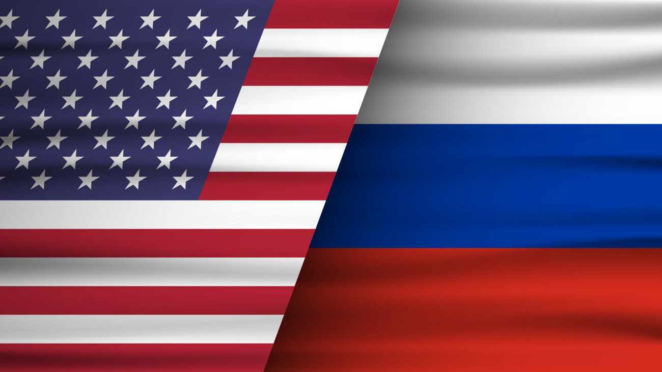 Flags of the USA and Russia. The concept of relations between States, economic community, politics. Vector illustration.
