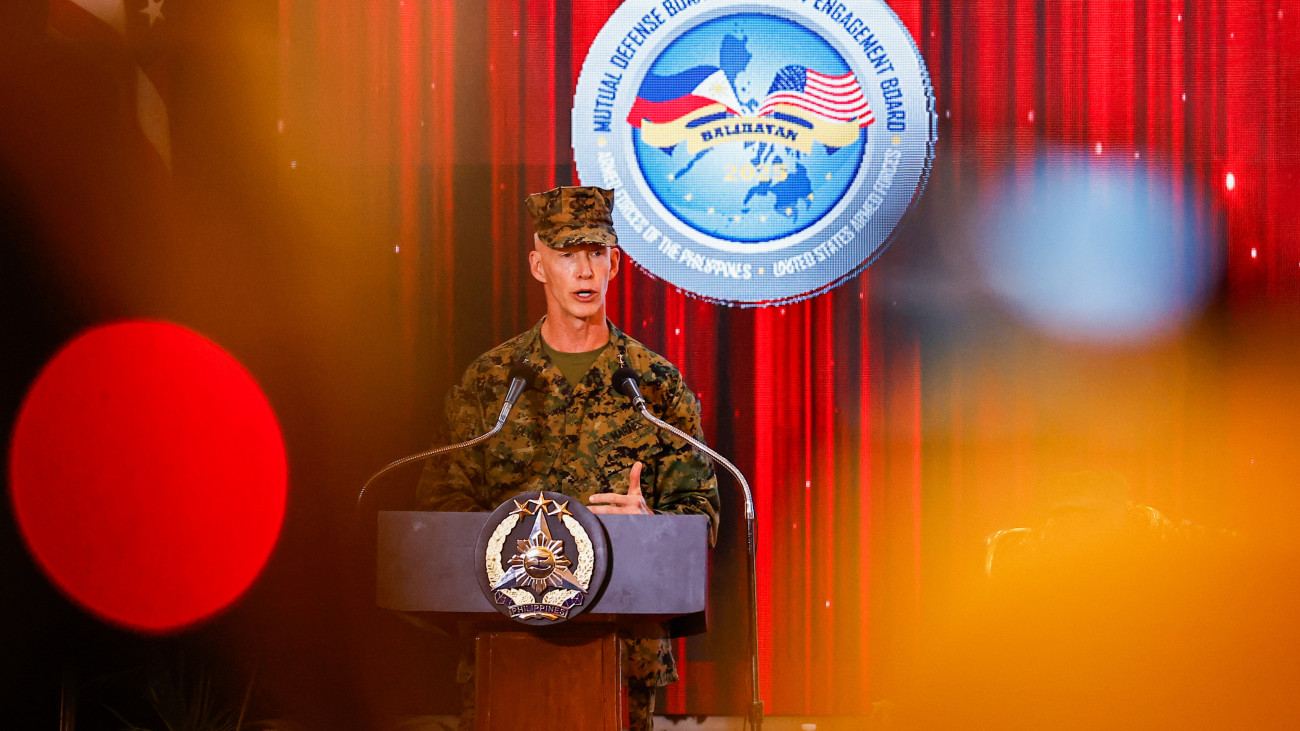 QUEZON CITY, PHILIPPINES- APRIL 21: United States Lieutenant General James F. Glynn speaks during the Opening Ceremony for the United States-Philippines Balikatan Exercise, at a military camp in Quezon City, Philippines, on April 21, 2025. This year will see 6,000 personnel from the Philippines and 12,000 from the United States, participating in the Full-Battle scale Balikatan (Shoulder-to-shoulder) live-fire exercise, with an additional 200 from Australia, 56 from Japan, 11 from the United Kingdom, and 2 each from Canada and France, amid escalating tensions in the South China Sea. Meanwhile, Czech Republic, Poland and Colombia are the first to be the observers of the exercise. (Photo by Daniel Ceng/Anadolu via Getty Images)