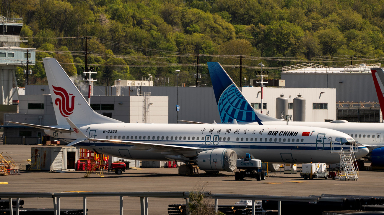 A Boeing Co. 737 Max 8 airplane, manufactured for Air China Ltd., near Boeing Field in Seattle, Washington, US, on Tuesday, April 15, 2025. China has ordered its airlines not to take any further deliveries of Boeing Co. jets as part of the tit-for-tat trade war thats seen US President Donald Trump levy tariffs of as high as 145% on Chinese goods, according to people familiar with the matter. Photographer: David Ryder/Bloomberg via Getty Images