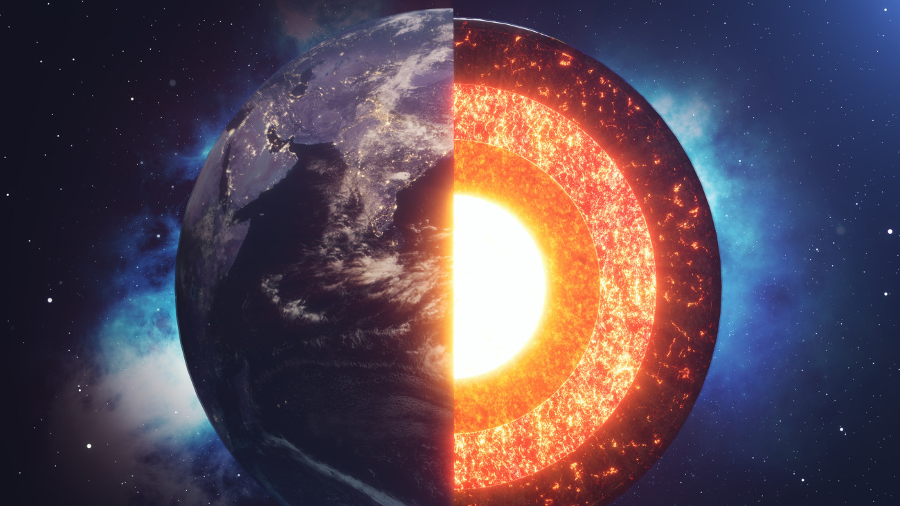 Structure core Earth. Structure layers of the earth. The structure of the earths crust. Earth cross section in space view. Elements of this image furnished by NASA. 3D rendering