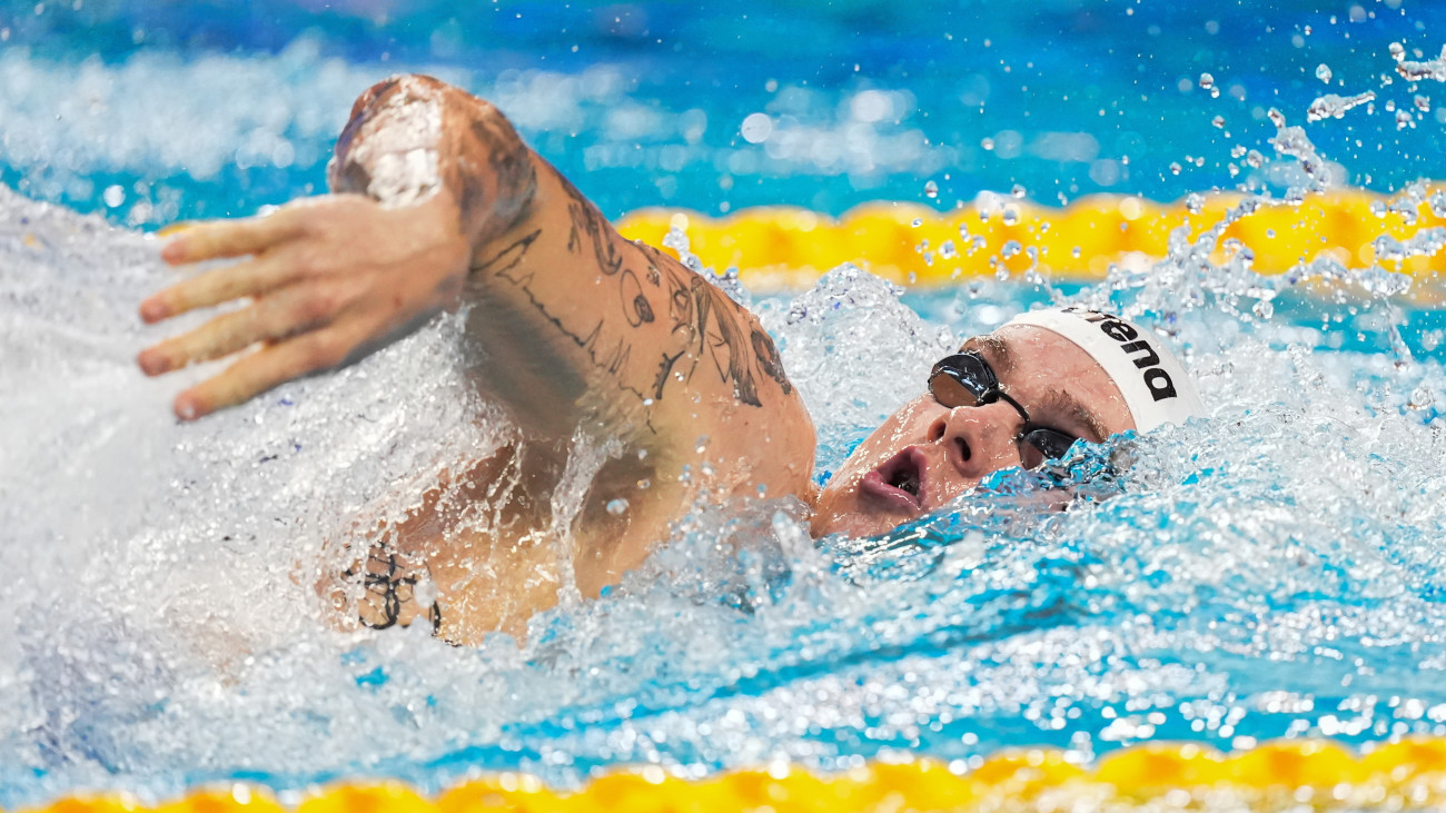 Rasovszky Kristóf a férfi 400 méteres gyorsúszás döntőjében az úszók 127. országos bajnokságán a kaposvári Csik Ferenc Versenyuszodában 2025. április 10-én.