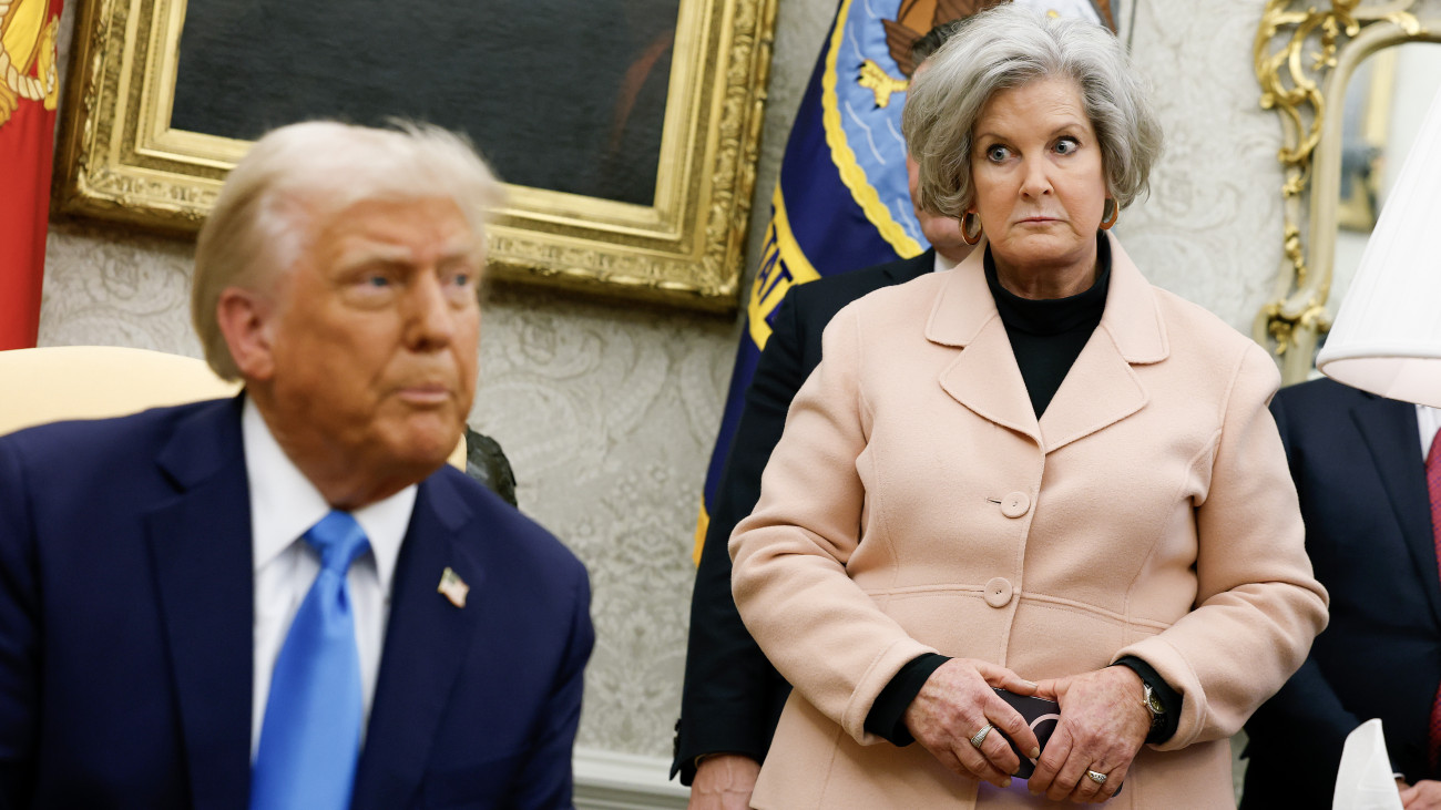 WASHINGTON, DC - FEBRUARY 04: U.S. President Donald Trump, accompanied by White House Chief of Staff Susie Wiles (R), speaks during a meeting with Israeli Prime Minister Benjamin Netanyahu in the Oval Office of the White House on February 04, 2025 in Washington, DC. Netanyahu is the first foreign leader to visit Trump since he returned to the White House last month.