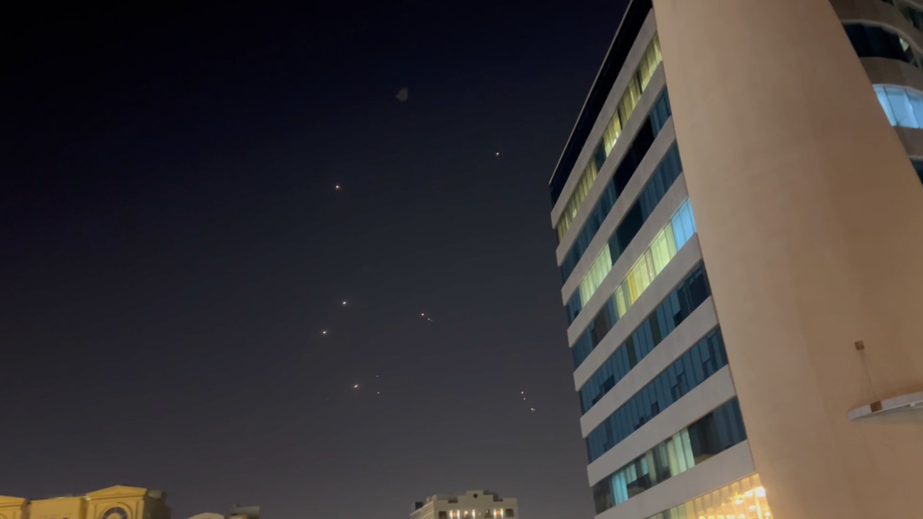 DOHA, QATAR - JUNE 23: In this frame-grab made from video, missiles and air-defense interceptors illuminate the night sky over Doha after Iran launched an attack on US forces at Al Udeid Air Base on June 23, 2025 in Doha, Qatar. The Qatari government said that it intercepted all of Irans missiles, which were launched in retaliation for the USs recent attack on Iranian nuclear facilities. (Photo by Getty Images)