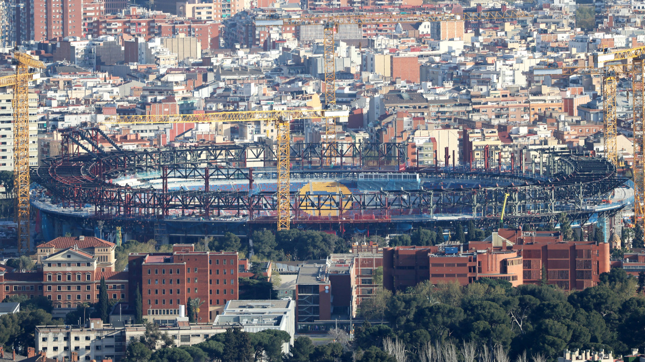 Construction work on Spotify Camp Nou makes considerable progress, thanks in large part to Barcelona City Councils agreement to allow 24-hour work. 3,300 workers currently work on the construction site at the Barcelona stadium in Barcelona, Spain, on April 11, 2025. (Photo by Joan Valls/Urbanandsport/NurPhoto via Getty Images)