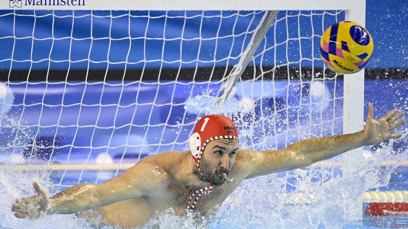 Csoma Kristóf kapus a férfi vízilabda világkupa Magyarország - Horvátország bronzmérkőzésén Podgoricában 2025. április 13-án.