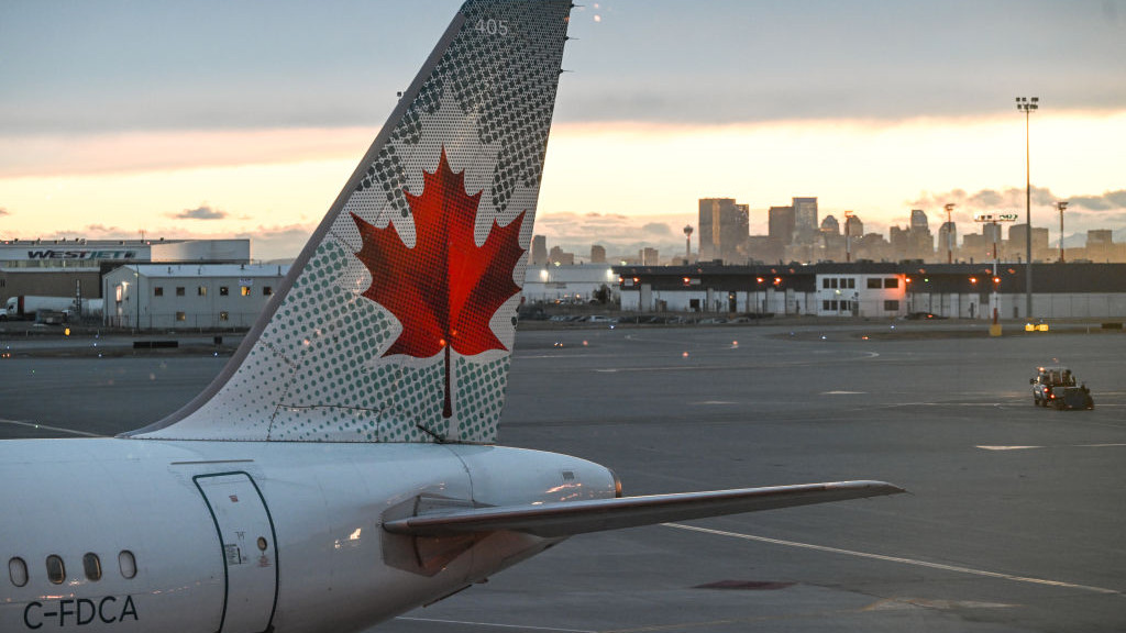 CALGARY, CANADA - DECEMBER 26:Air Canadas Airbus A320-211 aircraft seen at Calgary International Airport, on December 26, 2024, in Calgary International Airport, Calgary, Canada. (Photo by Artur Widak/NurPhoto via Getty Images)