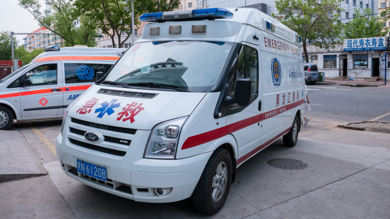 China, Heihe, July 2019: ambulances in the Chinese city of Heihe in the summer