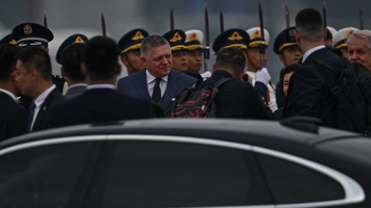 BEIJING, CHINA - SEPTEMBER 02: Slovakian Prime Minister Robert Fico arrives at Beijing Capital International Airport on September 02, 2025 in Beijing, China. At the invitation of Chinese President Xi Jinping, 26 foreign heads of state and government will attend a military parade commemorating the 80th anniversary of the end of World War II and Japans surrender. (Photo by Jade Gao - Pool/Getty Images)