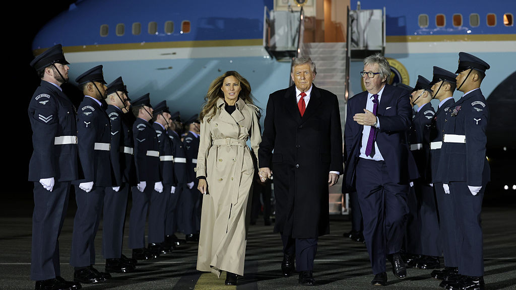 STANSTED, ESSEX - SEPTEMBER 16: U.S. President Donald Trump and First Lady Melania Trump disembark Air Force One after arriving at London Stansted Airport for a state visit on September 16, 2025 in Stansted, Essex. President Trump is in England from Sept. 16-18 on his second UK state visit, with the previous one taking place in 2019 during his first presidential term. (Photo by Anna Moneymaker/Getty Images)