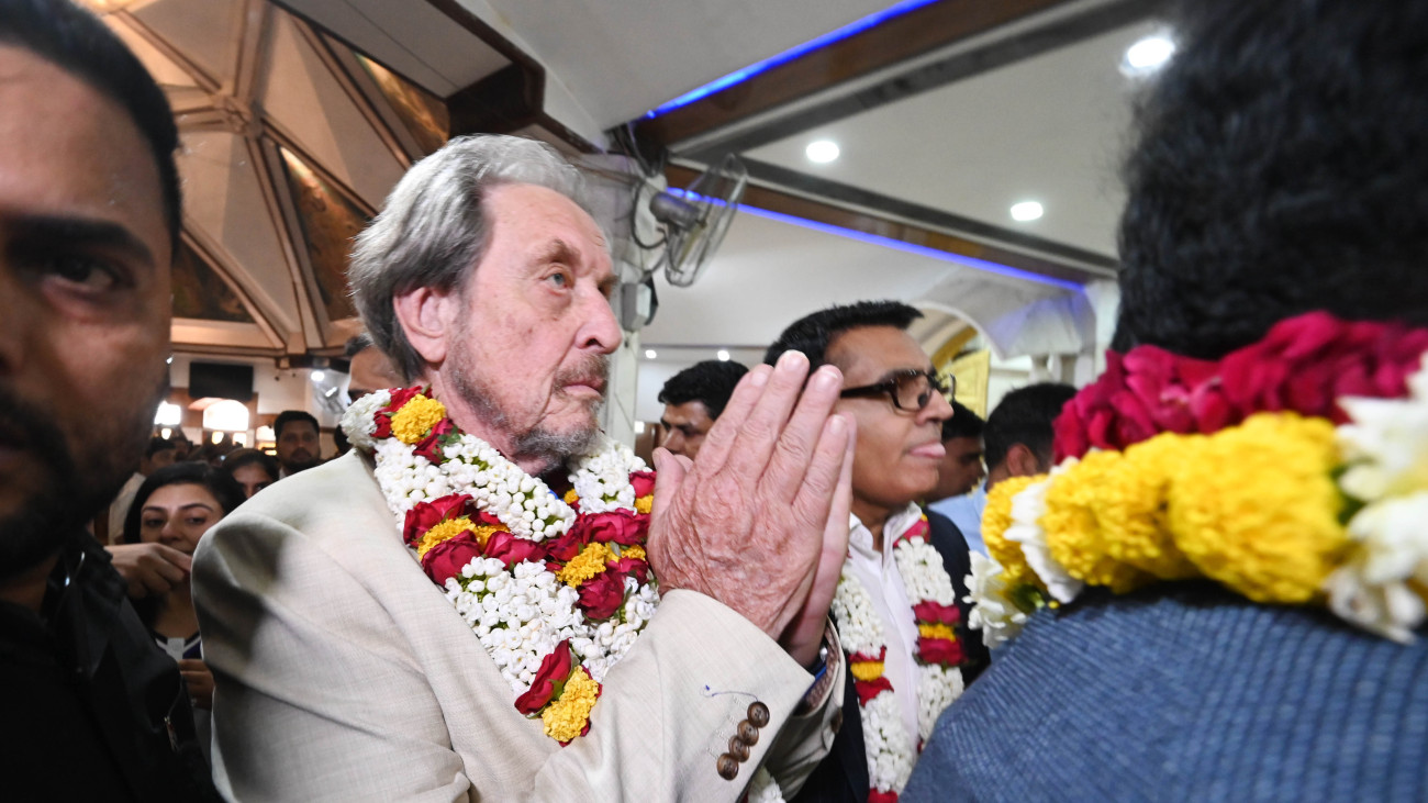 NEW DELHI, INDIA - JUNE 5: Errol Musk, father of Tesla CEO Elon Musk and Servotec founder offer prayers at the ISKCON Temple East of Kailash  on June 5, 2025 in New Delhi, India.
