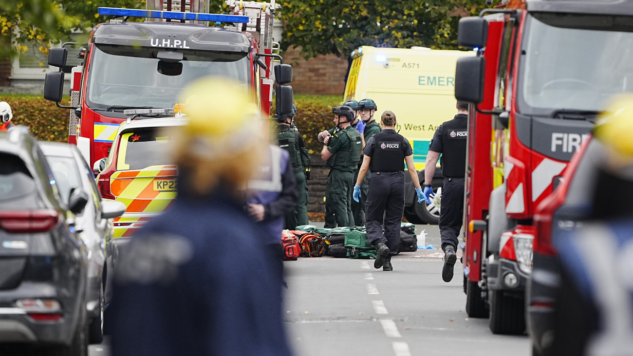 Emergency services at the scene of an incident at Heaton Park Hebrew Congregation synagogue in Crumpsall, Manchester, where police have shot a suspect after several people were stabbed and a car was driven at members of the public. Picture date: Thursday October 2, 2025. (Photo by Peter Byrne/PA Images via Getty Images)