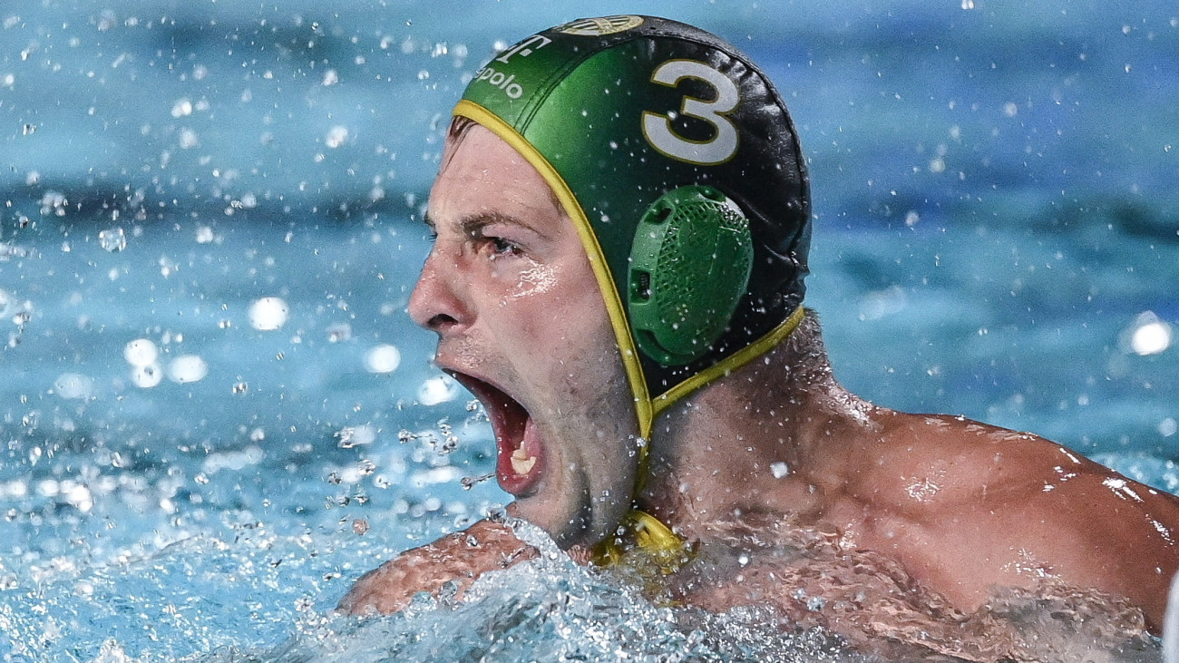 Manhercz Krisztián, az FTC játékosa a férfi vízilabda Bajnokok Ligája négyes döntőjében játszott FTC-Telekom Waterpolo - VK Novi Beograd mérkőzésen a máltai Gzirában 2025. június 1-jén.
