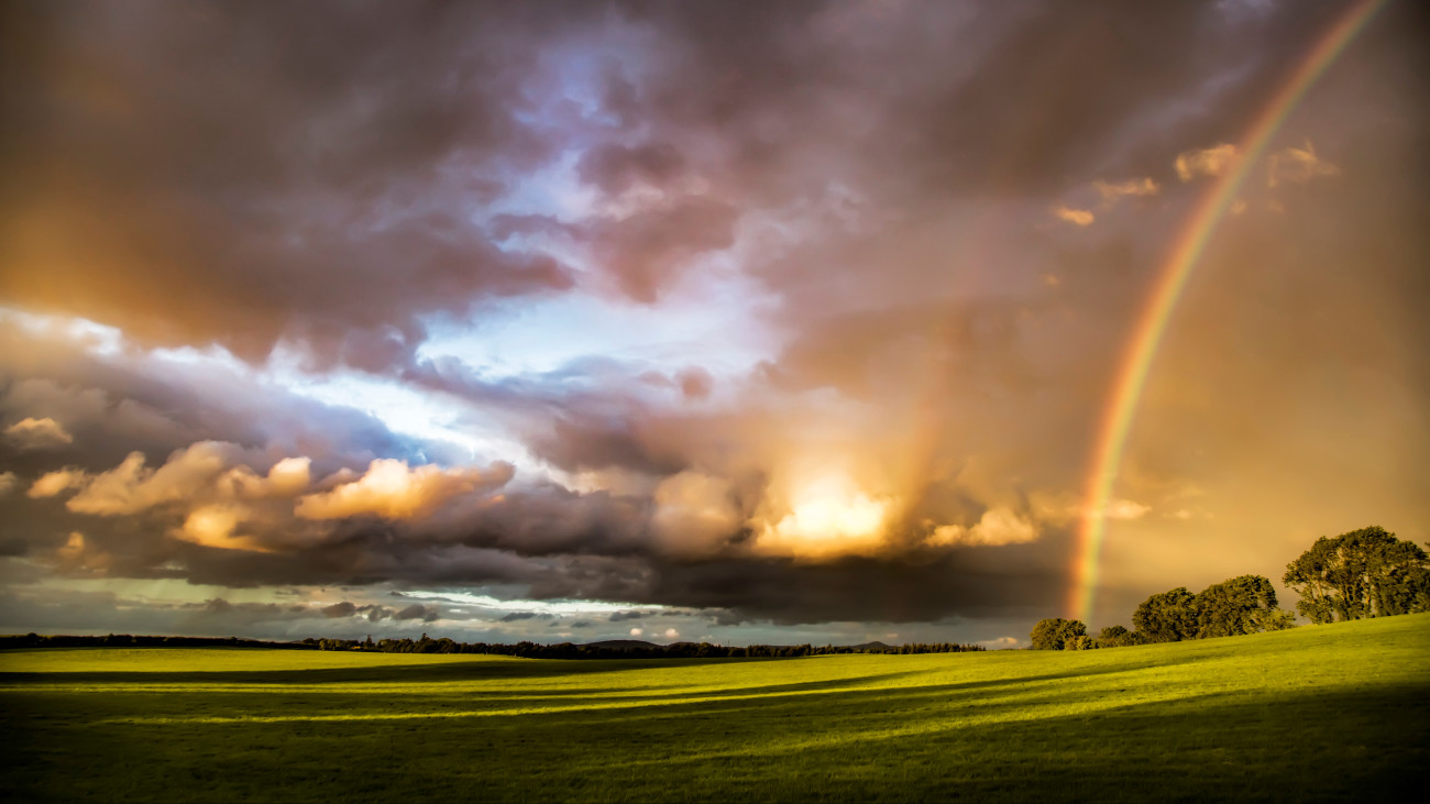 Double rainbow landscape in beautiful  Irish landscape scenery, taken on sunny and rainy day. Co.Tipperary Ireland.