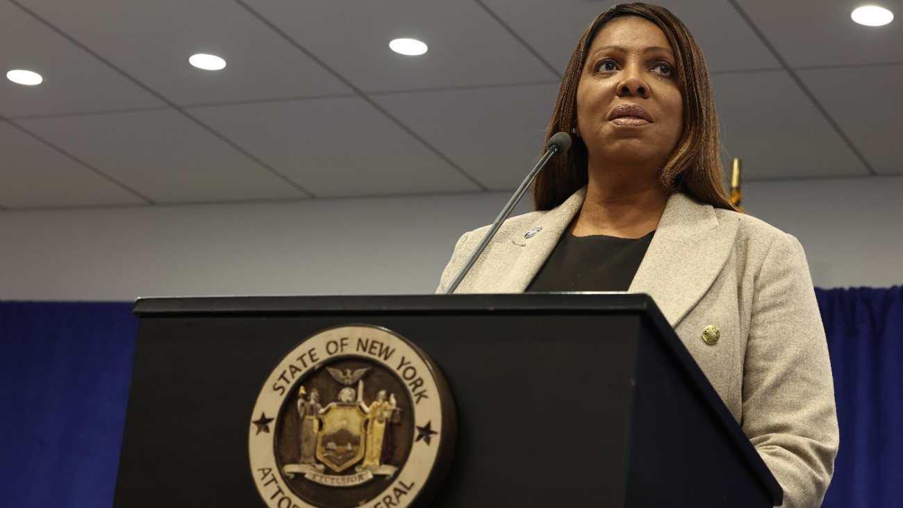 NEW YORK, NEW YORK - JANUARY 08: NY Attorney General Letitia James speaks during a press conference at the offices of the Attorney General on January 08, 2025 in New York City. James spoke about new measures to stop transportation companies from the use of fake billing schemes to steal from Medicaid and vulnerable patients.The attorney general issued cease and desist notices to 54 transportation companies throughout NY.  (Photo by Michael M. Santiago/Getty Images)