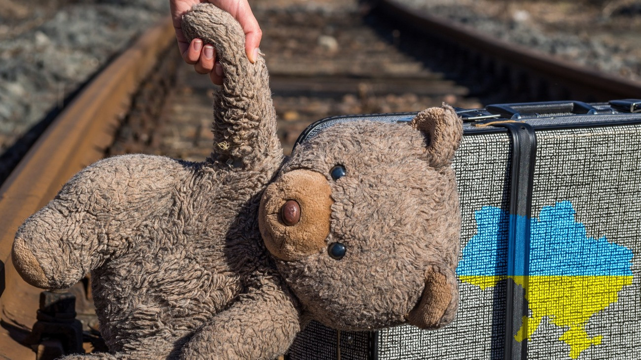 Children fleeing the war background