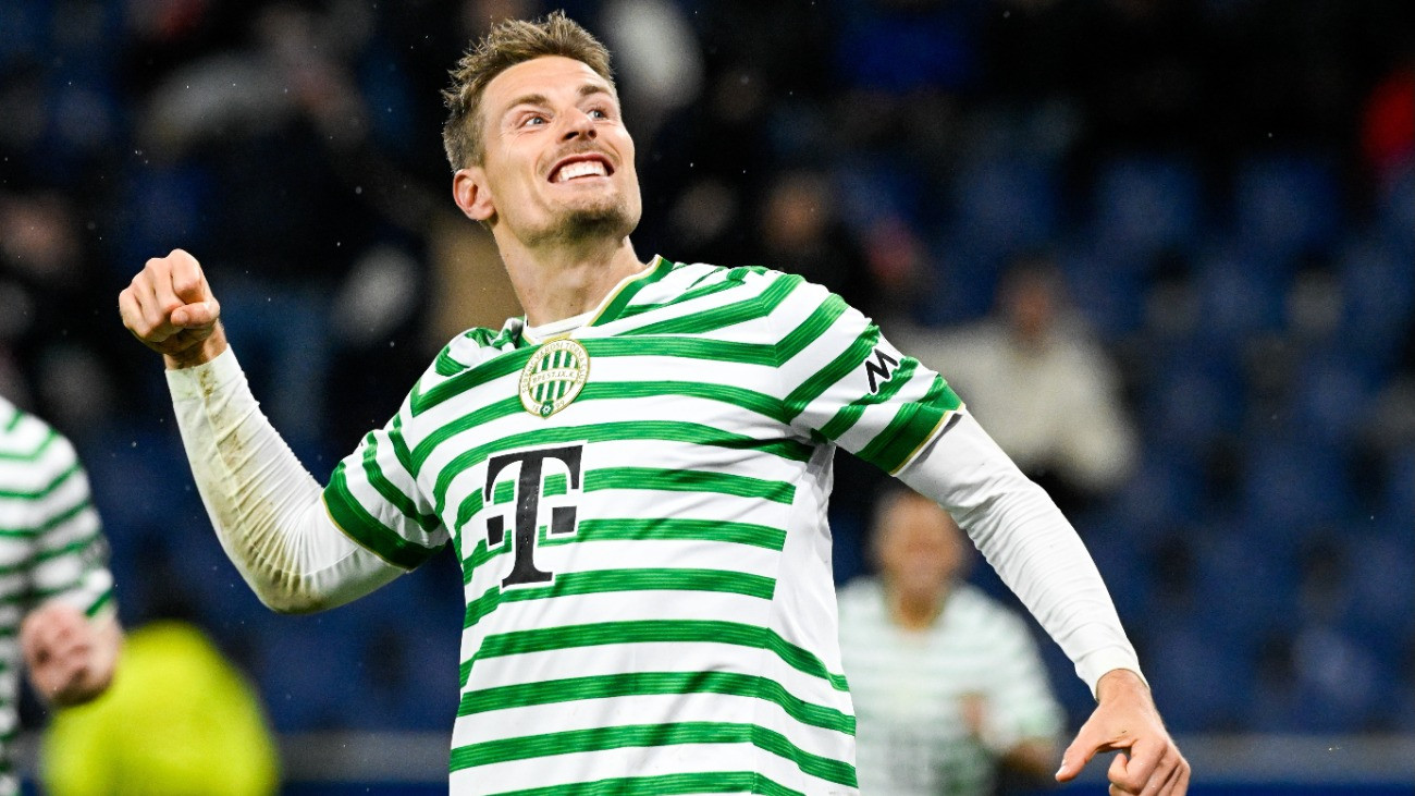 A gólszerzõ ferencvárosi Kristoffer Zachariassen ünnepel a labdarúgó Európa-liga alapszakaszának harmadik fordulójában játszott FC Red Bull Salzburg - Ferencvárosi TC mérkõzésen a salzburgi Red Bull Arénában 2025. október 23-án.