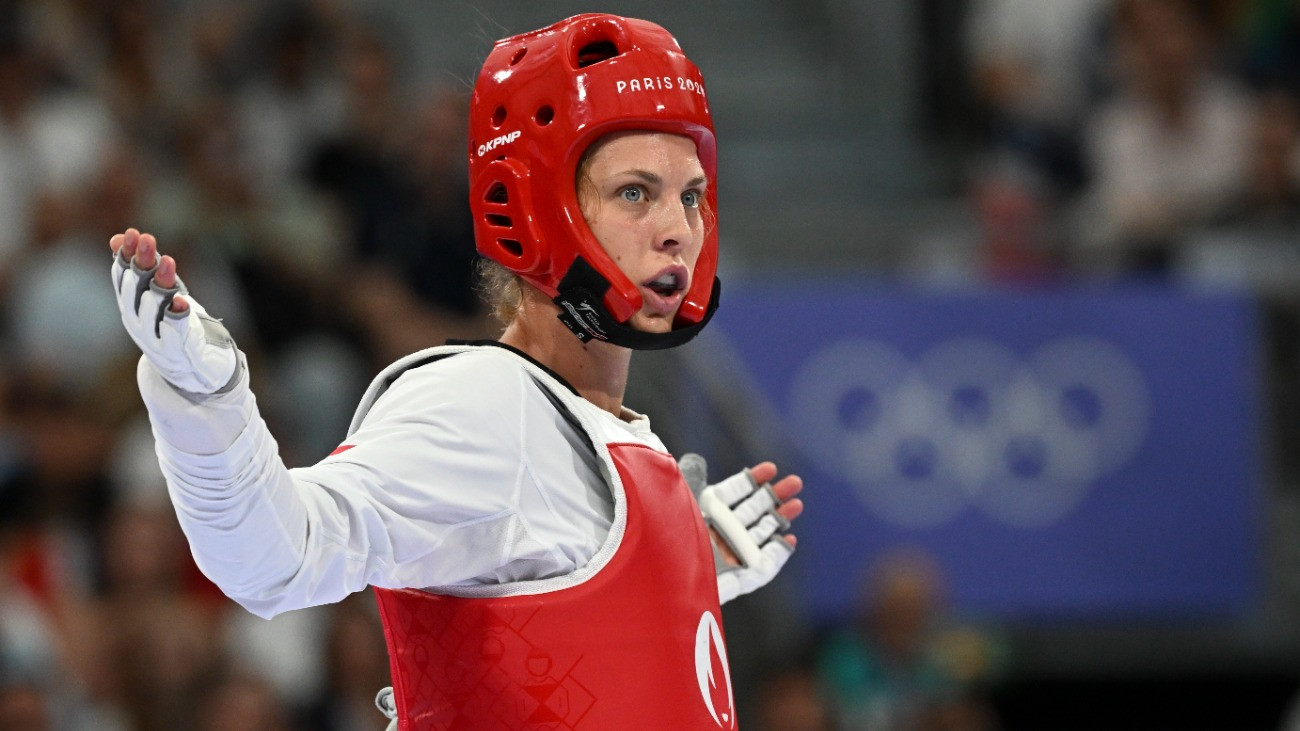 Márton Viviana a nõi tekvondósok 67 kilogrammos versenyének negyeddöntõjében a 2024-es párizsi nyári olimpián a Grand Palais kiállítócsarnokban 2024. augusztus 9-én. Márton Viviana nyert, ezzel bejutott az elõdöntõbe.